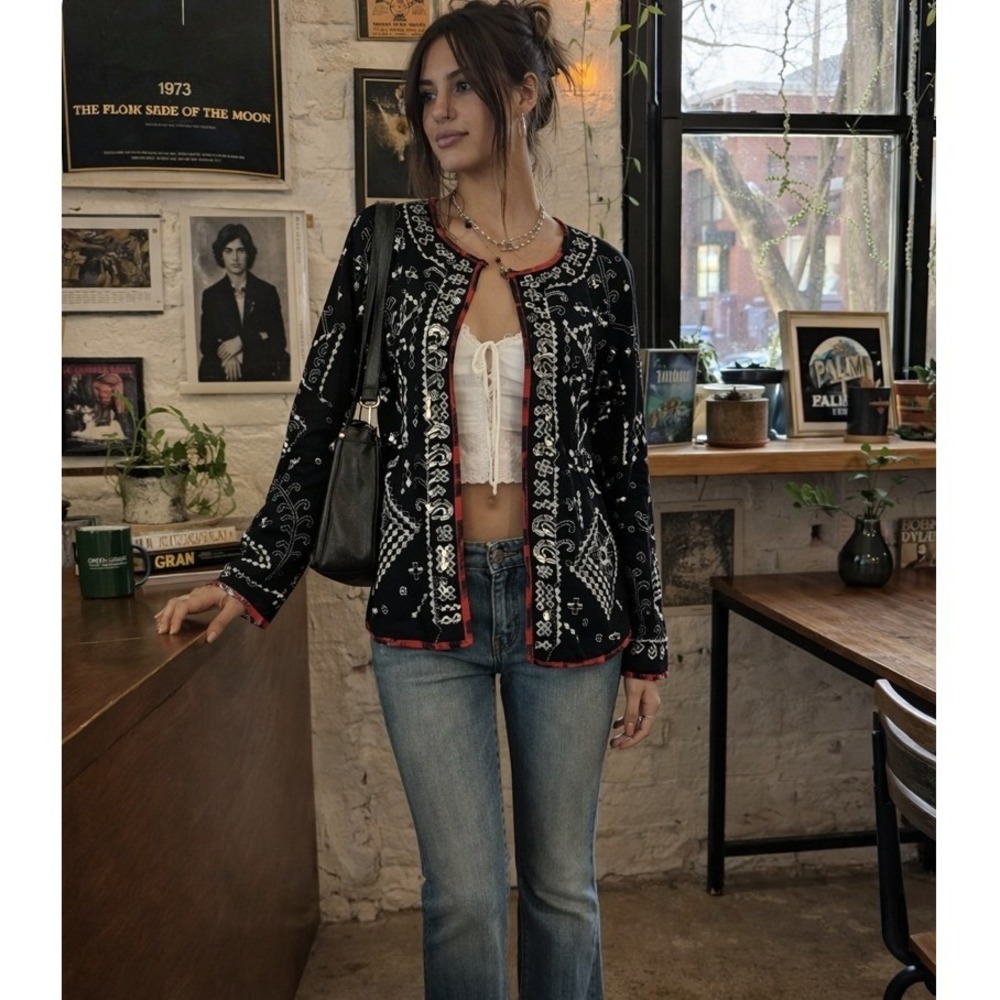 Indie Boho Artsy Cardigan Folk Grunge Lightweight Jacket LARGE Open Front